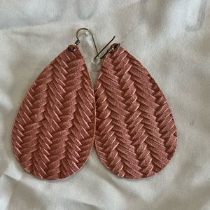 Nickel & Suede Textured Dusty Rose, Large Teardrop